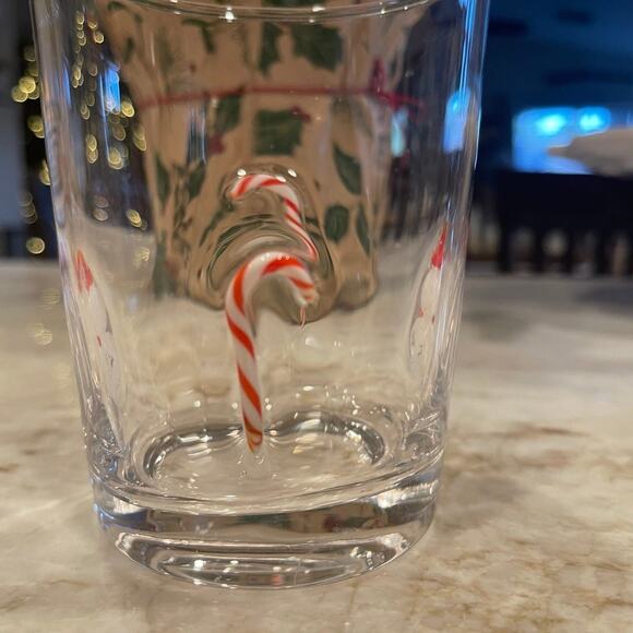 Anthropologie Christmas art glass juice glass or cocktail Candy Canes & Snowman - Picture 3 of 10